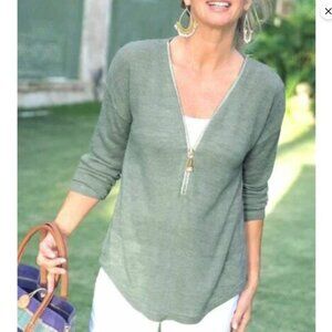 Soft Surroundings Green Zip Front Long Sleeve Top Women’s 1X Casual Lightweight